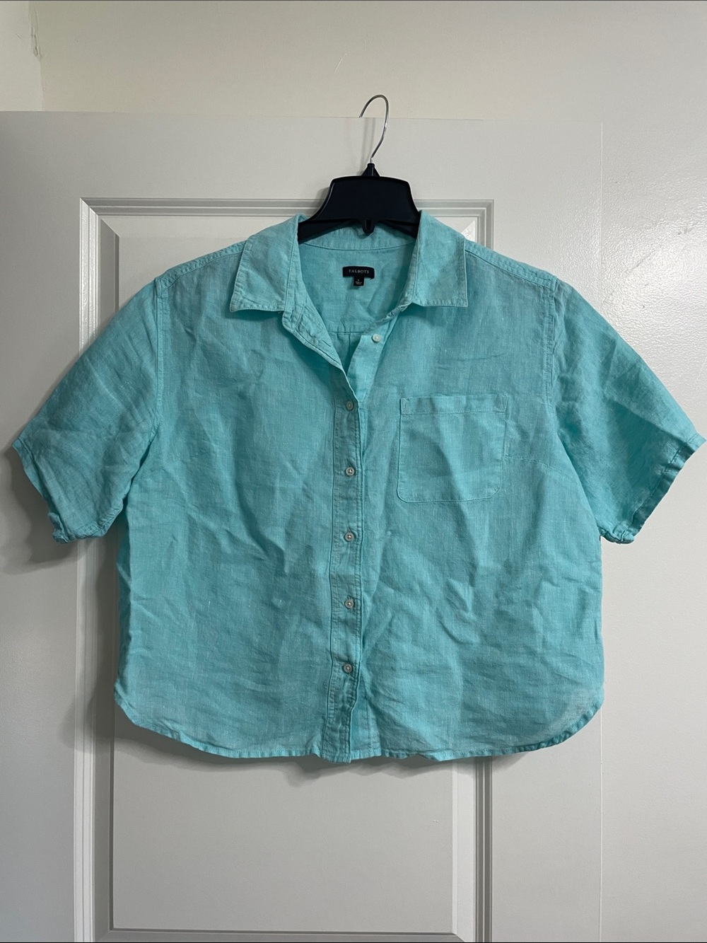 Talbots Linen Classic-Collar Short-Sleeve Shirt Size Large